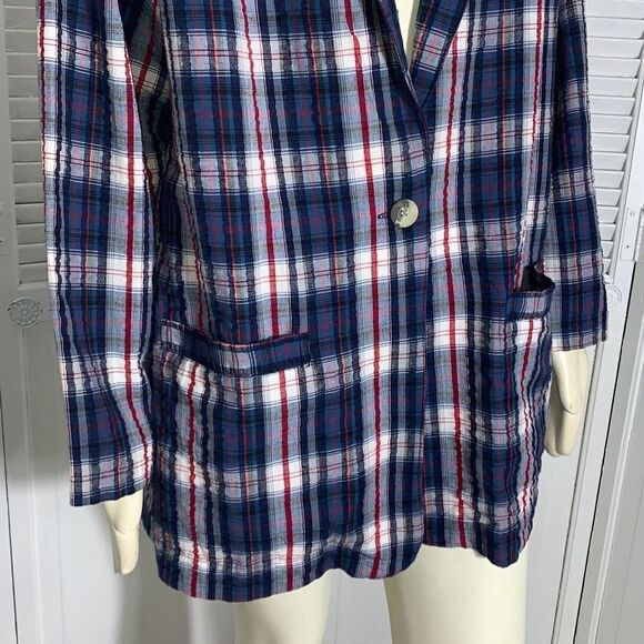 Vintage Main Street Blues Oversized Cotton Plaid Blazer Size B2 - Picture 4 of 14